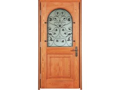 红橡实木门定制,红橡实木带玻璃进户门,红橡实木室外门,纹安供图1