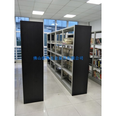 肇庆市三连双面六层书架图书馆书架组装钢木结合书架工厂供应图1